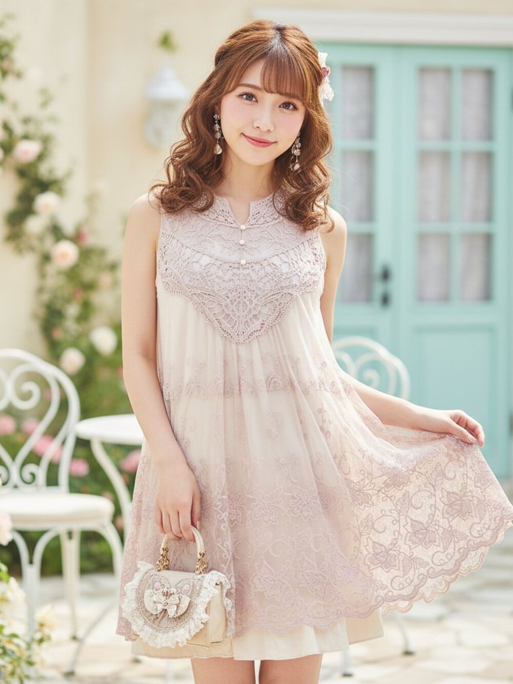 AXES FEMME fairycore princess himegyaru himekaji pink sleeveless lace dress